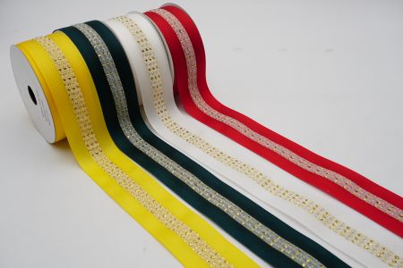 Metallic Mid-Dotted and Stitched Grosgrain Ribbon_K1594G